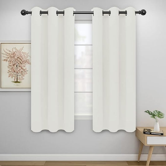 Easy-Going Blackout Curtains for Bedroom, Solid Thermal Insulated Grommet and Noise Reduction Window Drapes, Room Darkening Curtains for Living Room, 2 Panels(42x72 in, Ivory)