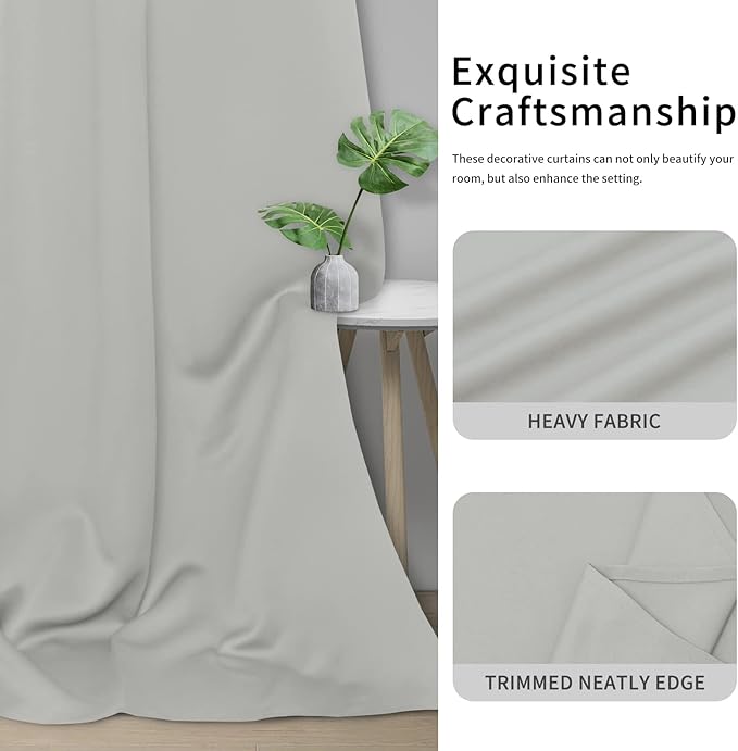Easy-Going Blackout Curtains for Bedroom, Solid Thermal Insulated Grommet and Noise Reduction Window Drapes, Room Darkening Curtains for Living Room, 2 Panels (34x54 in, Greyish White)