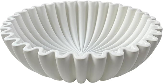 OAKOA Concrete Decorative Bowl - White Large Decorative Bowls for Home Decor - Coffee Table Bowl Decor - Scalloped Ruffle Centerpiece Bowl