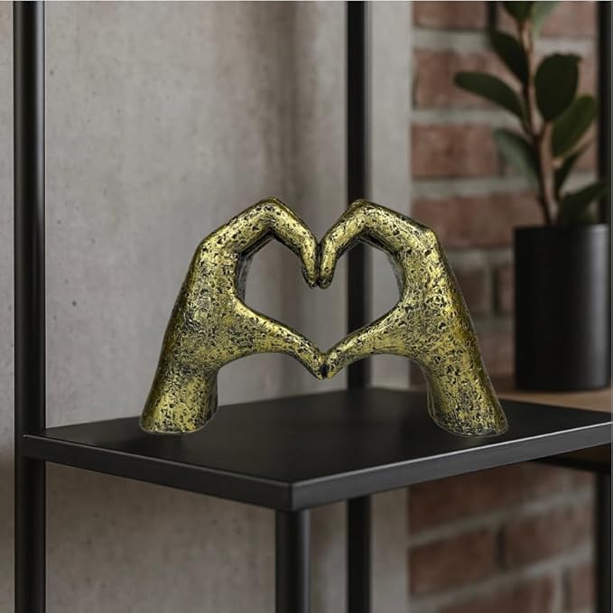 Top Brass Large Rustic Heart Hands Sculpture, 9 3/4” Resin Love Statue – Romantic Decor Accent for Shelf or Mantel – Perfect for Wedding, Valentine's Day or Anniversary (Weathered Bronze)