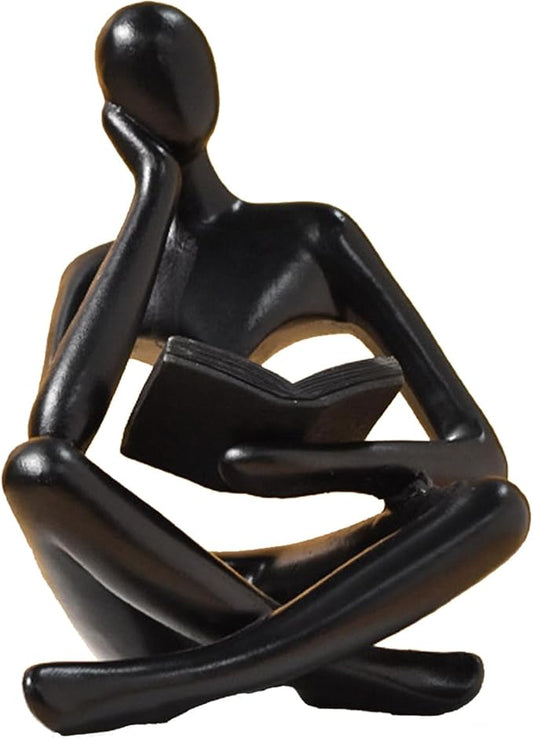Bookshelf Decor Thinker Statue - Abstract Style Thinker Sculptures Modern Aesthetic Figurine Decoration Statues for Home Decor-Zuo Si-Black