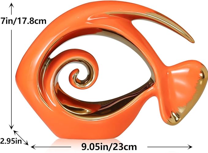 Orange Gold Ceramic Fish Figurines - Coastal Home Decor, Modern Ocean Centerpieces for Living Room, Dining Area, Bathroom, Office, Coffee Table, Beach House, Nautical, Seaside, Entrance, Shelf Display