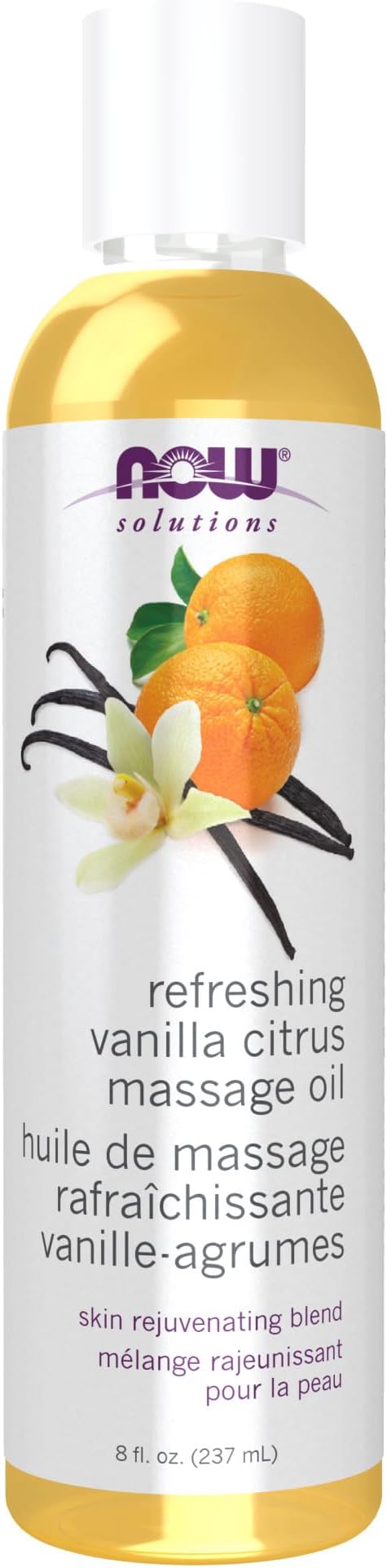 NOW Foods Solutions, Refreshing Vanilla Citrus Massage Oil, Skin Rejuvenating Blend, Supple Skin, 8-Ounce