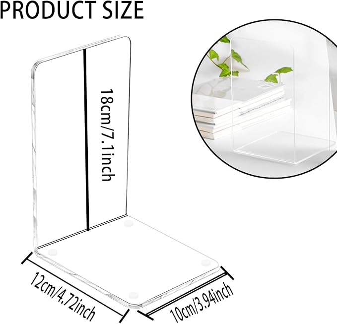 Lulonpon 2 Pieces Book Ends, Bookend, Books Ends for Shelves, Books Ends for Heavy Books, Clear Bookends, Acrylic Bookends for School, Library,Desktop Organizer and Book Shelves