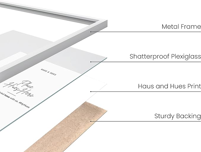 HAUS AND HUES 9x12 White Metal Picture Frames - Features Premium Aluminum, Vertical & Horizontal Hang, Shatterproof Plexiglass - Perfect for Home, Room, Office (9x12 in, White, Set of 25)