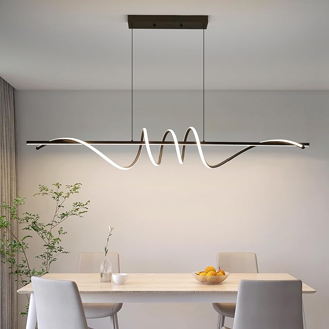 Modern Ceiling Chandelier Light, Acrylic Anti Flicker Pendant Lamp with Remote Control Dimmable 3 Color Mode & Brightness (Warm Cool Neutral Light) for Kitchen Bar（Black,57IN