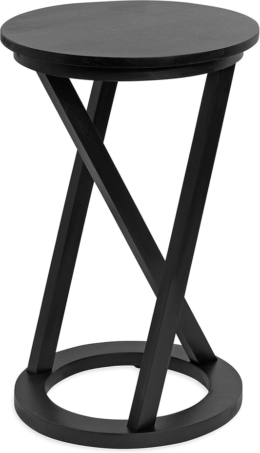 Kate and Laurel Aja Modern Side Table, 15 x 15 x 23, Black, Decorative Modern Geometric Wood Bedroom Nightstand Table with Round Tabletop and Unique Slanted Legs