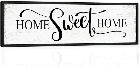 Home Sweet Home Wall Decor: Modern Farmhouse Rustic Sign 12" x 40", Master Bedroom Above Bed Framed Hanging Plaque, Family Decorative for Living Room