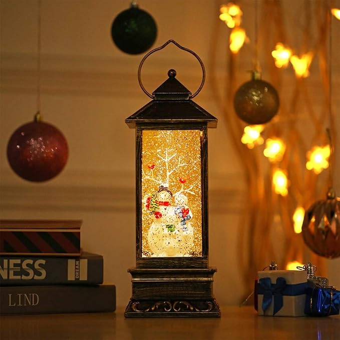 House & Garden Decoration,Christmas Lantern with 8 Pieces of Music,Sparkling Crystal Keep Circling Around The Snowman Families Music Box as a (Snowman Families)