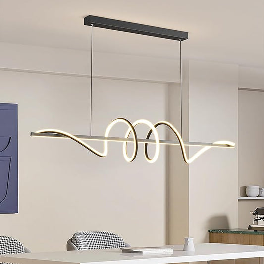 JAYMP Dining Room LED Chandelier 56W Dimmable Kitchen Island Light Modern Pendant Light Geometric Design Hanging Light Fixture Black 39 Inches