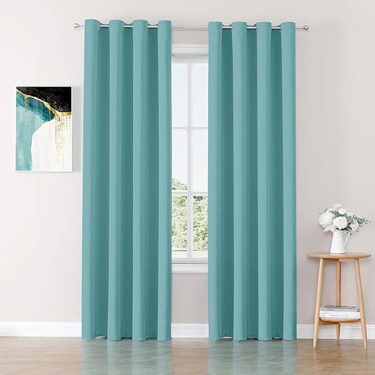 ChrisDowa Blackout Curtains 108 inches Long for Bedroom - 2 Panels Set Grommet Thermal Insulated Room Darkening Curtains for Living Room (Aqua, 52 x 108 Inch)