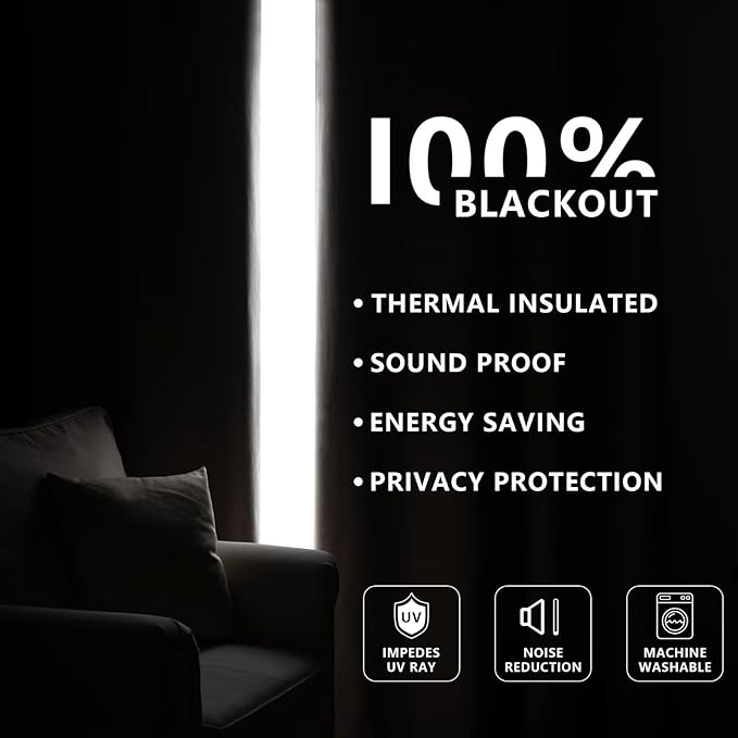 Blackout Curtains 108 Inches Long 2 Panels Set, 100% Black Out Textured Thermal Curtains, Grommet Privacy Light Blocking Drapes for Living Room Bedroom Luxury Deco(52W × 108L inch, Off-White)