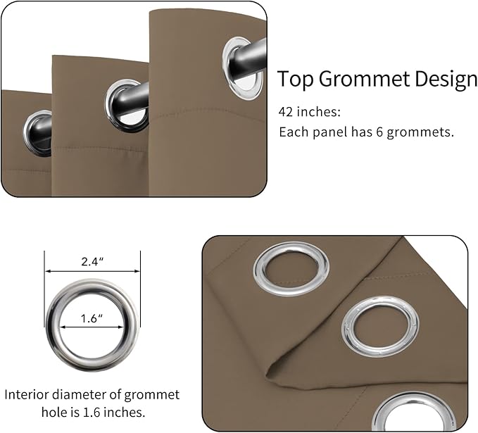 Easy-Going Blackout Curtains for Bedroom, Solid Thermal Insulated Grommet and Noise Reduction Window Drapes, Room Darkening Curtains for Living Room, 2 Panels (42x45 in, Camel)