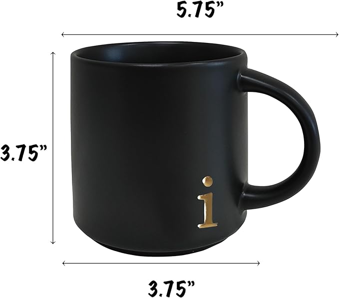 COLLECTIVE HOME - Black Monogram Ceramic Mugs, 15 oz Golden Initial Coffee Cups, Elegant Alphabet Tea Mugs, Personalized Halloween Mug with Gift Box, Perfect for Office and Home Décor (i)
