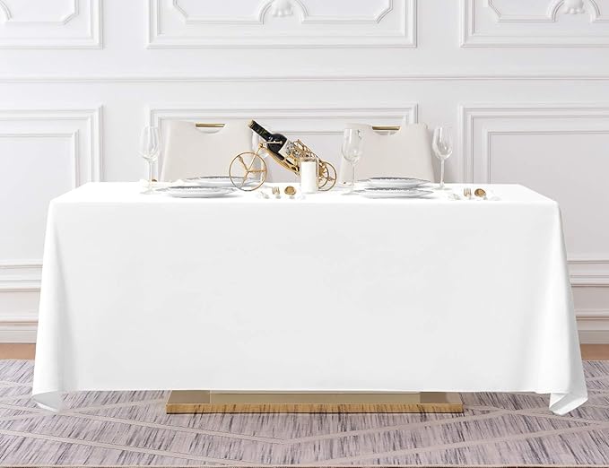 Surmente White Rectangle Tablecloth 90 x 156-inch Rectangular Polyester Table Cloth for Weddings, Banquets, or Restaurants