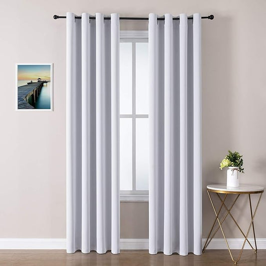 ChrisDowa Room Darkening Curtains 108 Inches Long 2 Panels Set for Living Room, Grommet Thermal Insulated Blackout Curtains for Bedroom (Greyish White, 52 x 108 Inch)