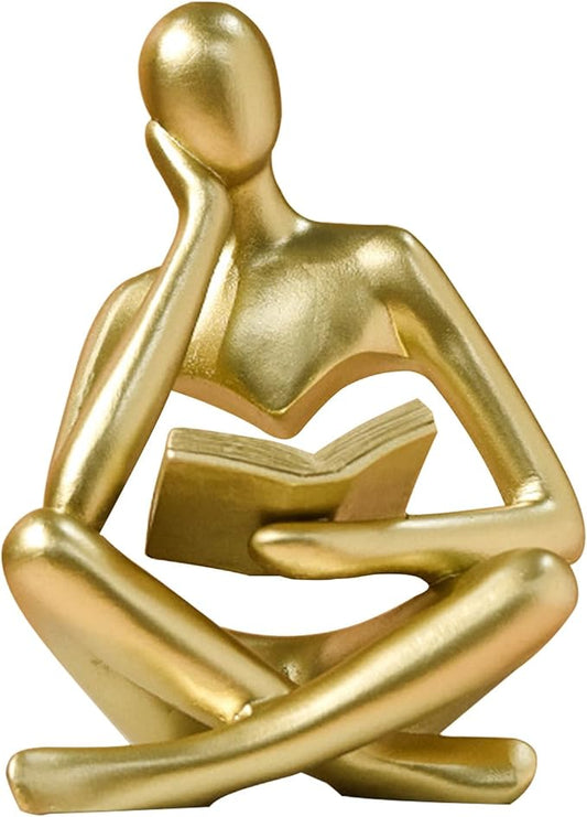 Bookshelf Decor Thinker Statue - Abstract Style Thinker Sculptures Modern Aesthetic Figurine Decoration Statues for Home Decor-Zuo Si-Gold