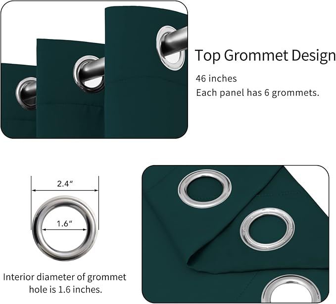 Easy-Going Blackout Curtains for Bedroom, Solid Thermal Insulated Grommet and Noise Reduction Window Drapes, Room Darkening Curtains for Living Room, 2 Panels(46x63 in, Deep Teal)