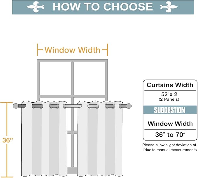 ChrisDowa Small Window Curtains for Kitchen and Bedroom - Grommet Short Thermal Insulated Room Darkening Curtains (2 Panels, Black, 52 x 36 Inch)