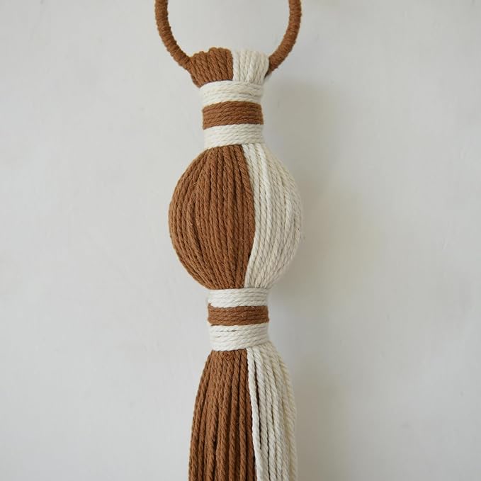 2Pcs Macrame Wall Hanging Boho Home Decor Fiber Art with Sphere Knots Tassels Handmade Yarn Art for Bedroom Living Room Office Entryway