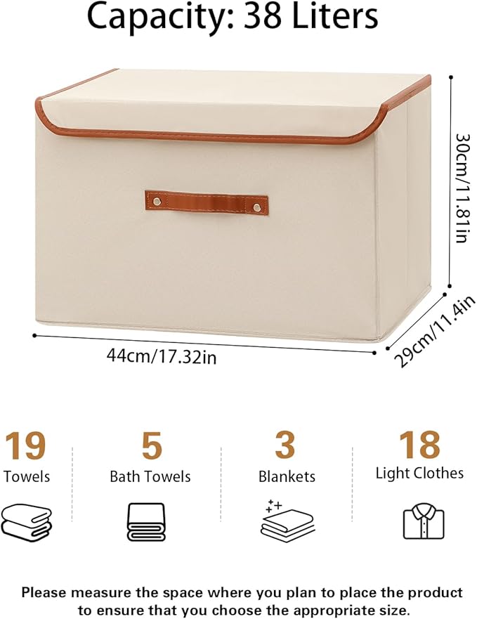 Tuza 2-Pack Large Fabric Storage Bins with Lids, Foldable Storage Boxes with Lids for Organizing, Decorative Storage Boxes with Handles for Home, Bedroom, Closet, Office(Khaki, Large)