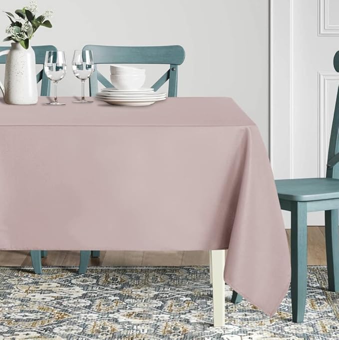 sancua Rectangle Tablecloth - 70 x 120 Inch - Stain and Wrinkle Resistant Washable Polyester Table Cloth, Decorative Fabric Table Cover for Dining Tables, Buffet Parties and Camping, Blush