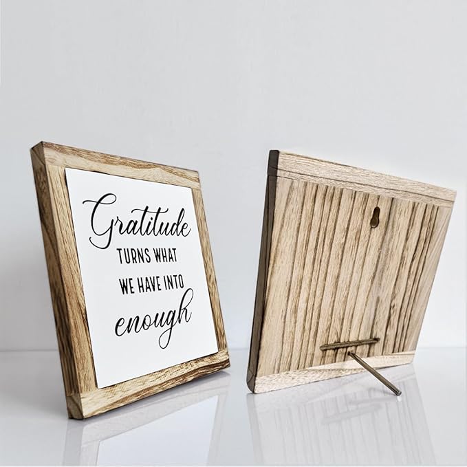 Rustic Wood Sign, Gratitude Turns What We Have Into Enough Sign, Wooden Plaques Table Decor, Inspirational Desk Decorate, Home Office Decor, Thankful Quote Signs, Small Wooden Box Signs