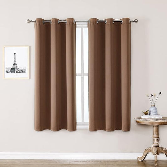 ChrisDowa Grommet Room Darkening Curtains for Bedroom and Living Room - 2 Panels Set Thermal Insulated Blackout Curtains (Cappuccino, 42W x 63L)