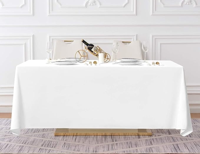 Surmente 10 Pack White Rectangle Tablecloth 90 x 156-inch Rectangular Polyester Table Cloth for Weddings, Banquets, or Restaurants