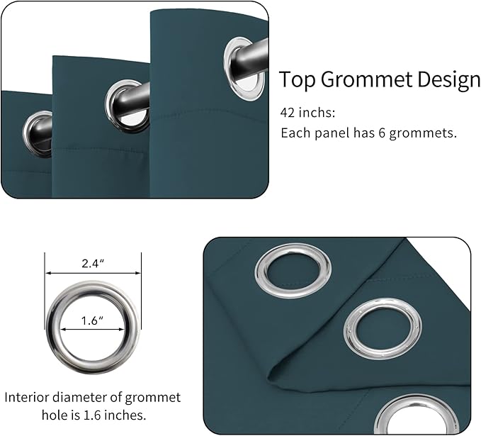 Easy-Going Blackout Curtains for Bedroom, Solid Thermal Insulated Grommet and Noise Reduction Window Drapes, Room Darkening Curtains for Living Room, 2 Panels(42x84 in, Bluestone)