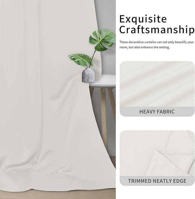 Easy-Going Blackout Curtains for Bedroom, Solid Thermal Insulated Grommet and Noise Reduction Window Drapes, Room Darkening Curtains for Living Room, 2 Panels (34x54 in, Ivory)