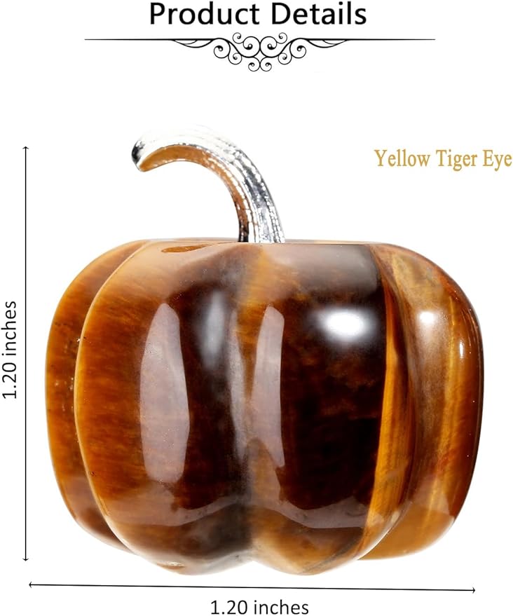 Jovivi Tiger Eye Crystal Pumpkin Figurine, 1.2" Mini Carved Gemstone Pumpkin Statue Decor Healing Stones Decorative Ornaments for Fall Harvest Thanksgiving Halloween Decorations Home Decor
