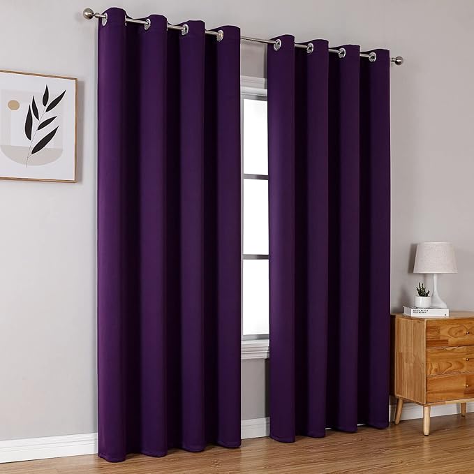 ChrisDowa Grommet Blackout Curtains for Bedroom and Living Room - 2 Panels Set Thermal Insulated Room Darkening Curtains (Royal Purple, 52W x 72L)