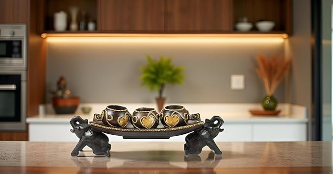 Thai Elephant Tray Carved Rain Tree Wooden Candle Holder
