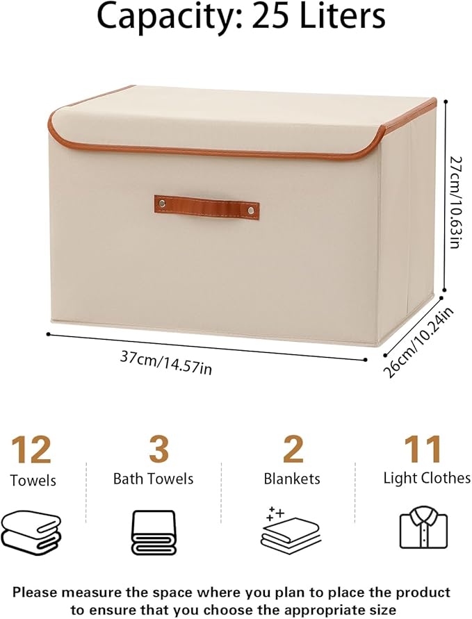 Tuza 4 Pack Large Fabric Storage Bins with Lids, Foldable Storage Boxes with Lids for Organizing, Decorative Storage Boxes with Handles for Home, Bedroom, Closet, Office(Khaki, Medium)