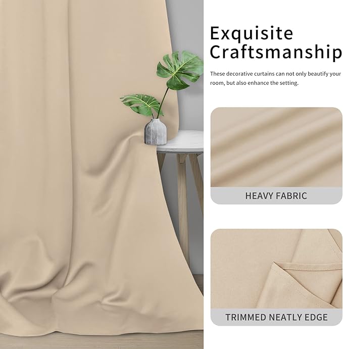 Easy-Going Blackout Door Curtains for Bedroom, Solid Thermal Insulated Grommet and Noise Reduction Window Drapes, Room Darkening Curtains for Living Room, 1 Panel (100x84 in, Beige)