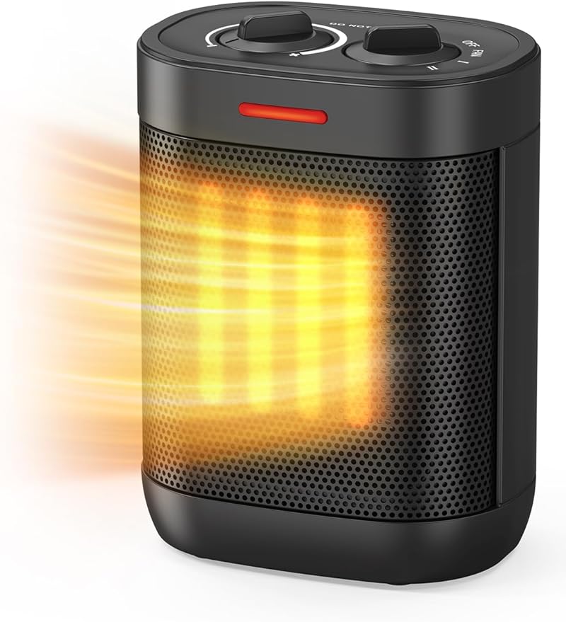 1000W Small Space Heater for Indoor Use, 2S Fast Heating, PTC Ceramic Electric Space Heater with 3 Modes, Thermostat, Overheated & Tip-Over Safety Protection, Portable Heater for Office and Bedroom