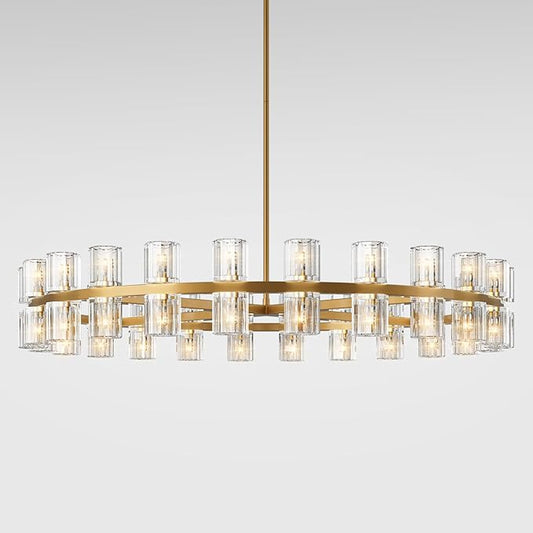 Modern 48 inch Gold Round Chandelier Light Fixture,Crystal Chandeliers for Dining Room,Living Room, Wagon Wheel Chandelier Over Table, Chandeliers for Bedroom,Foyer,G4 Bulbs Included