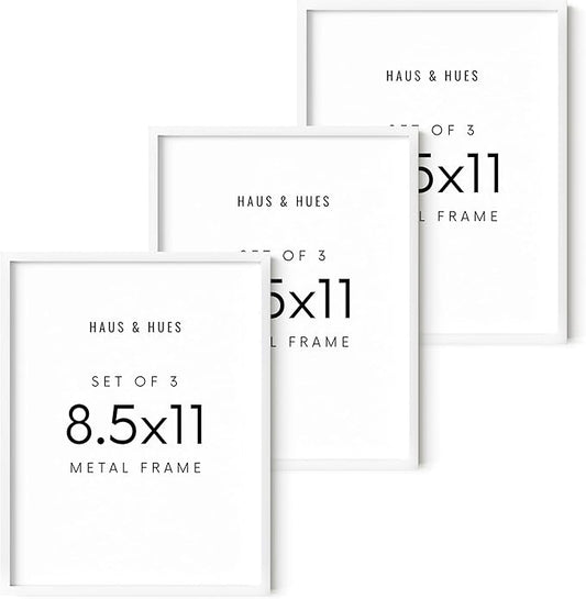 HAUS AND HUES 8.5x11 White Metal Picture Frames - Features Premium Aluminum, Shatterproof Plexiglass - Perfect for Diplomas, Documents, Certificates (8.5x11 in, White, Set of 3)