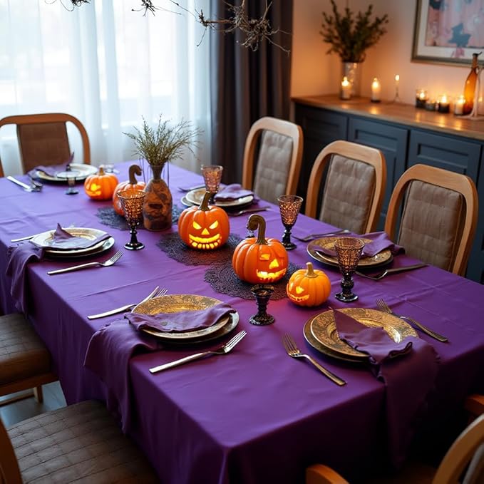 sancua Rectangle Tablecloth - 60 x 84 Inch - Stain and Wrinkle Resistant Washable Polyester Table Cloth, Decorative Fabric Table Cover for Dining Tables, Buffet Parties and Camping, Purple