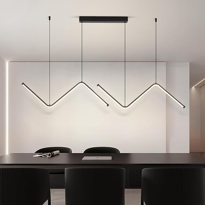 JAYMP Geometric Shaped Modern Chandelier LED Dimmable Pendant Lighting for Dining Room Kitchen Island Cafe Bar Hanging Lamp (Black, 49.2 Inch)