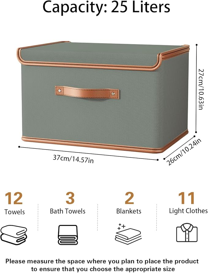 Tuza 4 Pack Storage Bins with Lids, Collapsible Closet Organizer Container, Fabric Organizer Box with Handles, Decorative Storage Boxes with Lids for Organizing Clothes, Blanket, Grey, Medium