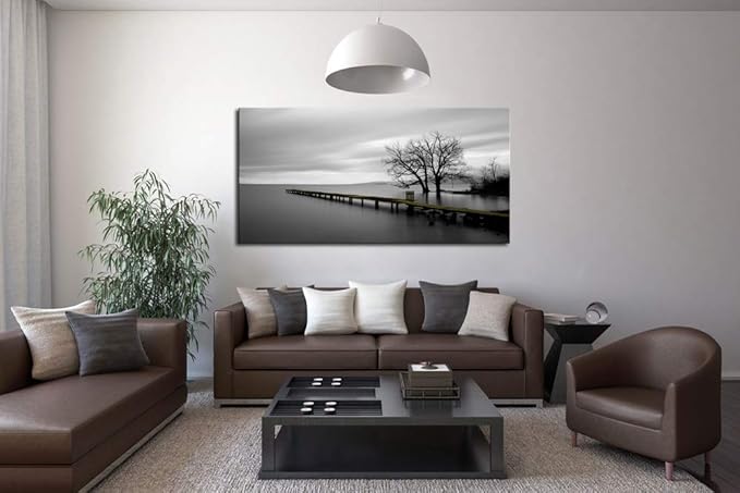 DZL Art S74962 Canvas Prints Modern Minimalist Black and White Lake Trees Landscape Wall Art Painting for Living Room Bedroom Decor Office Wall Decor Home Decoration