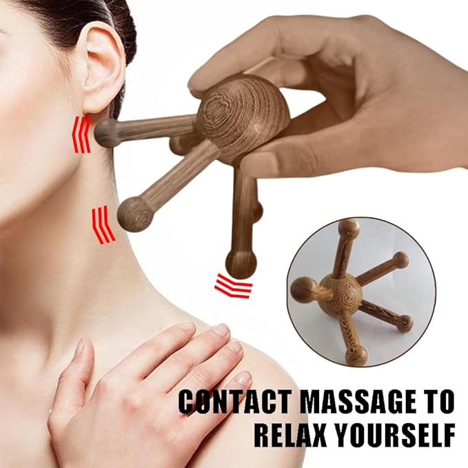 Wooden Trigger Point Massage Tool,Spider Shape 5 Legs Massager,Scalp Massager Scraping Tool for Back,Neck,Shoulder and More