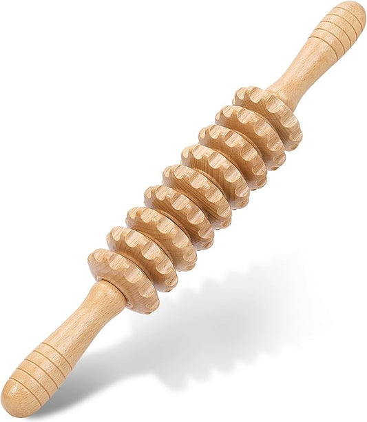 Wood Massage Roller Wood Therapy Massage Tools Body Roller Cellulite Roller Deep Tissue Muscle Roller Wooden Massager for Lymphatic Drainage, Maderoterapia, Muscle Pain Relief(Straight)