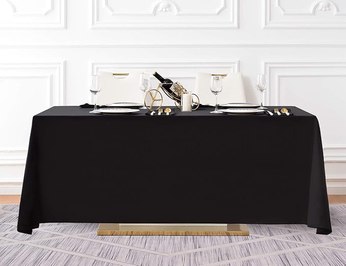 Surmente Black Tablecloth 90 x 156-inch Rectangular Polyester Table Cloth for Weddings, Banquets, or Restaurants
