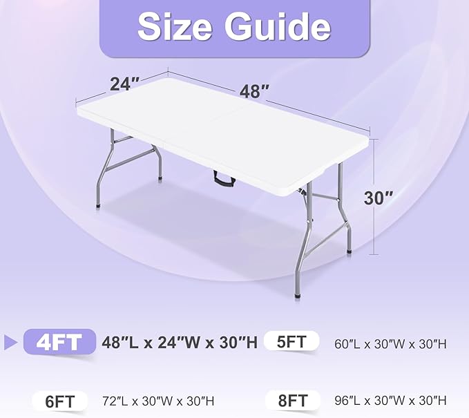 ABCCANOPY 4 FT Spandex Table Cover Stretch Fitted Wrinkle Resistant Tablecloth Reuse for Rectangular Folding Table Patry Event Wedding Banquet Protector Purple