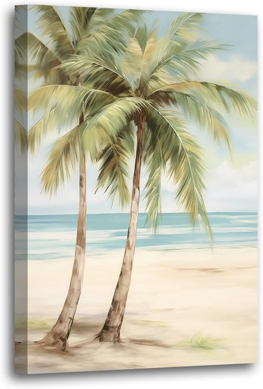 LURENCZH Tropical Beach Canvas Wall Art Seaside Palm Tree Picture Wall Decor Ocean Scenery Painting Prints for Bathroom Decor Framed(Beach-2,28.00" x 42.00")