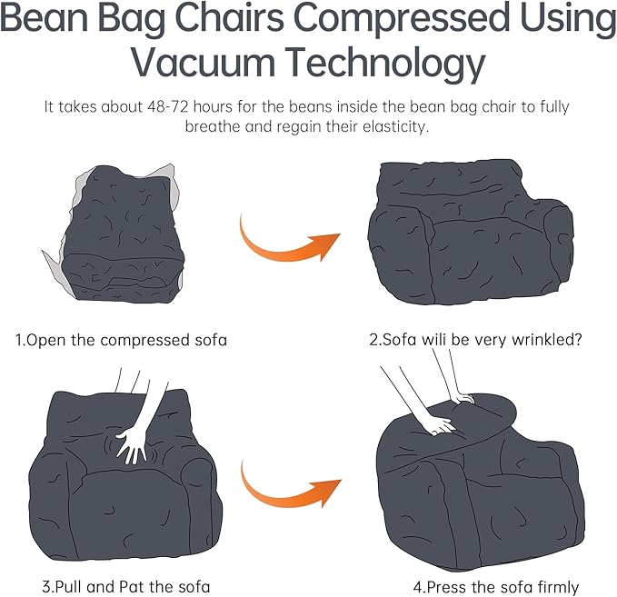 Bean Bag Chair with Filler, Bean Bag Sofa with Tufted Soft Stuffed Filling, Fluffy and Lazy Sofa, Comfy Cozy BeanBag Chairs with Memory Foam for Dorm, Apartment, Living Room (Blue)