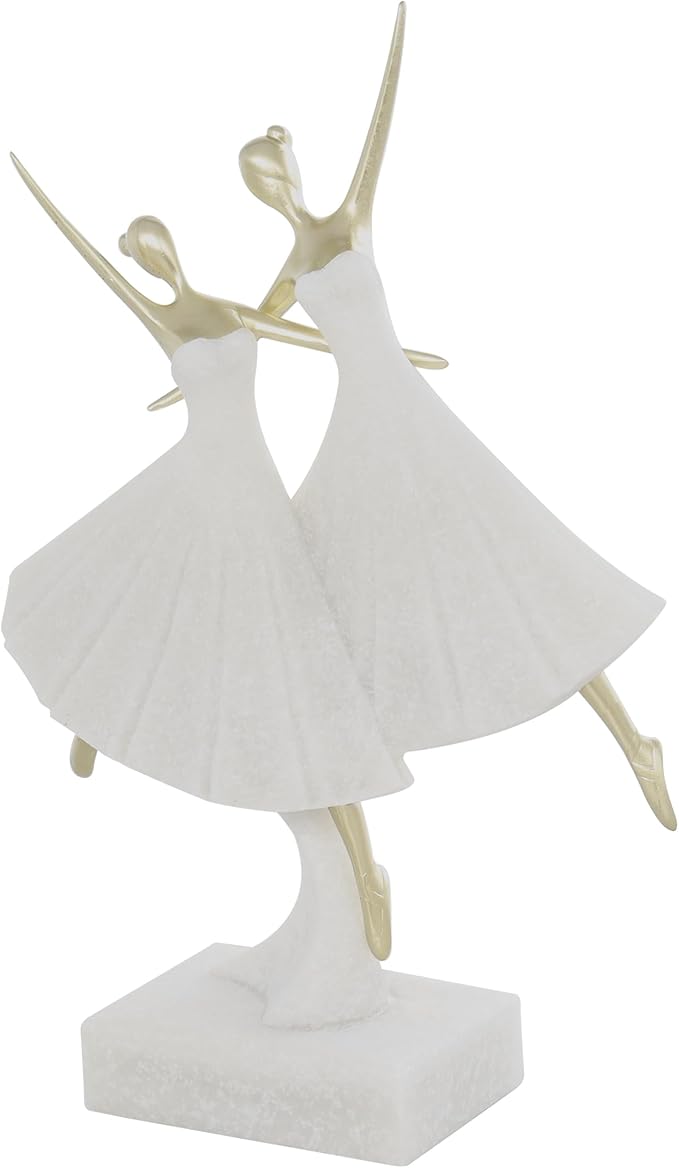 Deco 79 Polystone Dancer Decorative Sculpture Ballet Home Decor Statue with Gold Accents, Accent Figurine 9" x 4" x 13", Cream